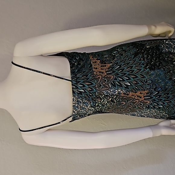 VTG HYPNOTIZED 1990s Peacock Spaghetti Strap High Waist Resort Slip Maxi Dress - Picture 6 of 9